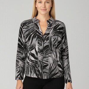 Molly & Maxx Zebra Print Zip Jacket L Petite – Bold Monochrome Statement Piece